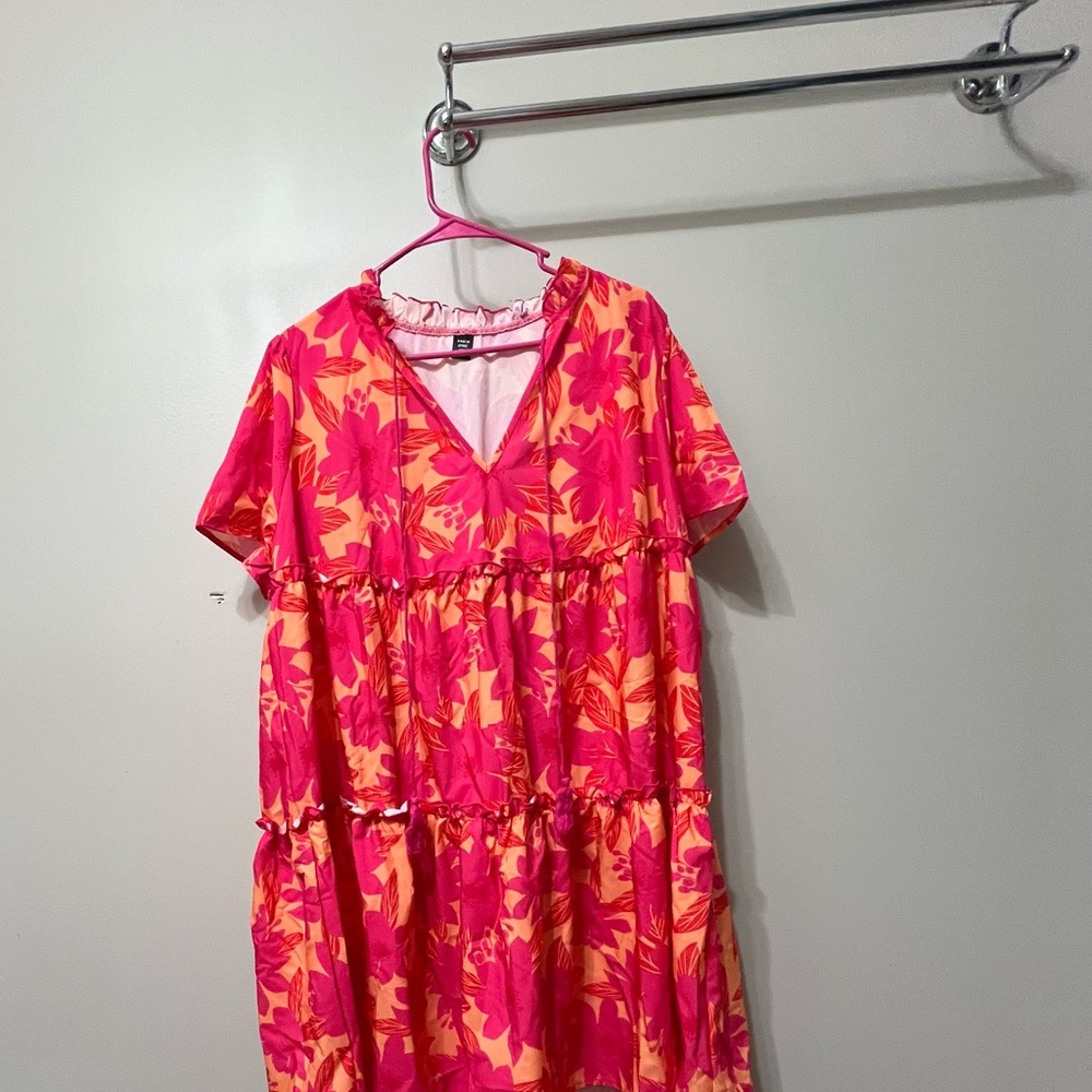 Floral Pink and Orange Tassle Dress